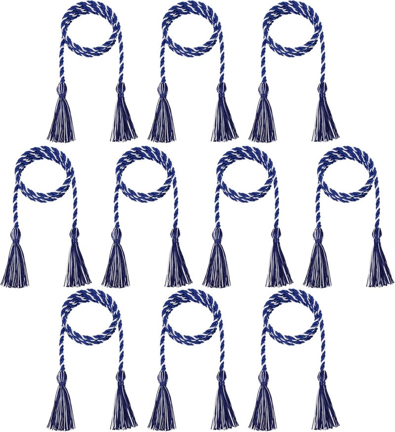D DODOU 10 Pieces Graduation Cords Polyester Graduation Honor Braided Cords with Sewing Tassels for Bachelor, Master, Doctor 68" Long (Royal Blue White) - Image 1